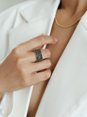 Ring Damen, quadratisch, Zirkonia, Kristall, Gold