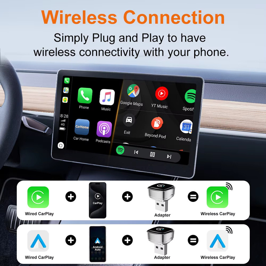 FLIXIVI 2-in-1 Kabelloser CarPlay und Android Auto Adapter USB-Dongle in Grau für Toyota, Nissan, Honda und Ford Autos - Bild 3