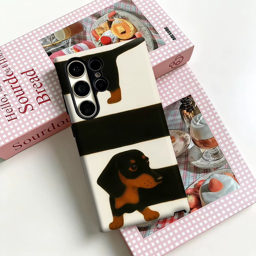 Stoßfeste Doppelschicht Dackel-Handyhülle für Samsung Galaxy S25 Ultra, S24 und S23 Ultra Plus in Weiß, Schwarz oder Braun - Bild 3