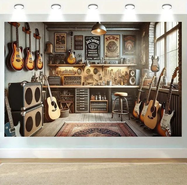 VIKAMA Vintage Guitar Workshop Wandteppich im Rock-Stil, dekorative Wanddekoration in Multicolour, rechteckig - Bild 1