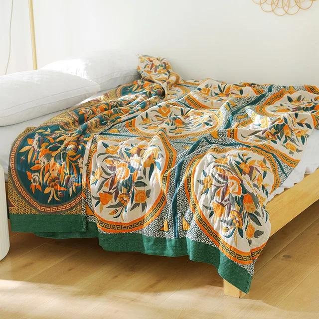 Nordische Überwurfdecke aus Baumwollgaze von Your Warm Home im Boho-Stil mit floralem Muster, Mehrfarbig, B/B: 200 x 230 cm - Bild 1