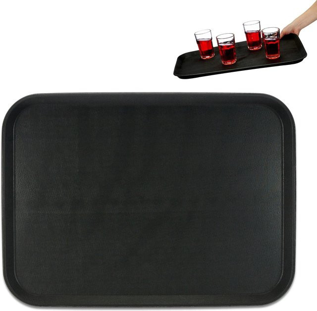 Rutschfestes Relaxdays Serviertablett aus Kunststoff in Schwarz B/T/H: 56 x 41 x 2,5 cm - Bild 1
