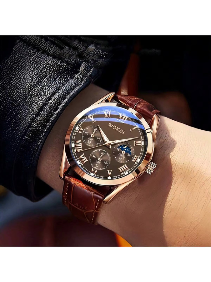 Wokai Armbanduhr, Quarz, Analoguhr, Schwarz, Leder, Herren - Bild 2
