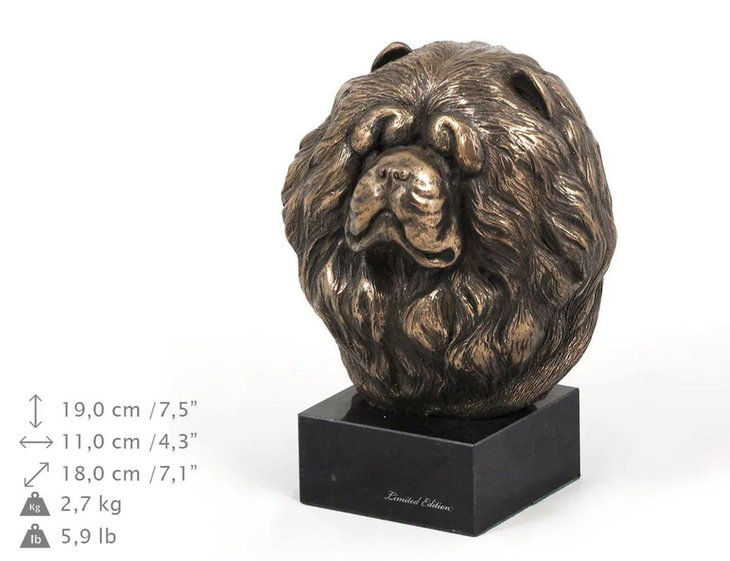 Chow Chow Hundestatue Art-Dog als Büste auf Steinsockel in Braun - Bild 2