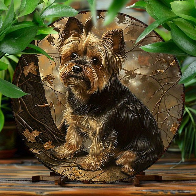 Rundes Vintage Aluminiumschild mit Yorkshire-Terrier von Potdemiel, Mehrfarbig, Durchmesser: 20,3 cm - Bild 1