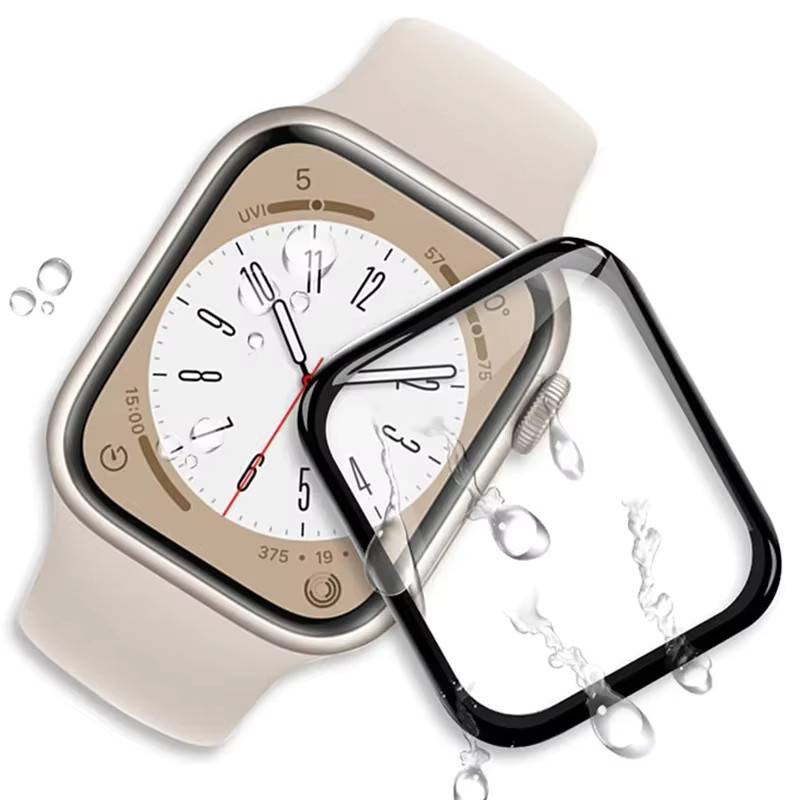 NEY Displayschutzfolie aus weichem Glas für Apple Watch Serie 9 8 7 und SE, 9D HD Vollfolie, transparent - Bild 3
