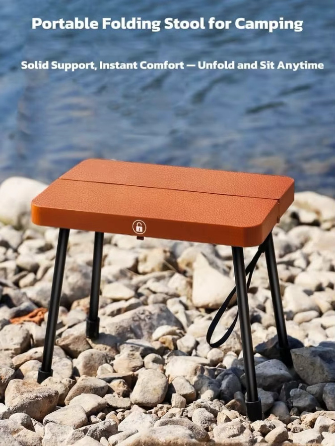 DHDH Tragbarer Klappbarer Campinghocker aus Kunstleder in Braun für Garten, Strand und Picknick - Bild 6