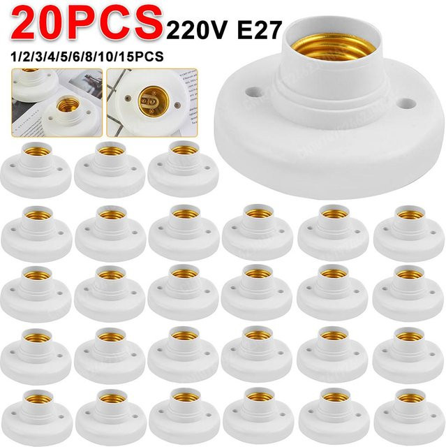 20er Set Lampenfassungen E27 und B22 in Weiß aus Kunststoff mit Snap-In Adapter - Bild 1