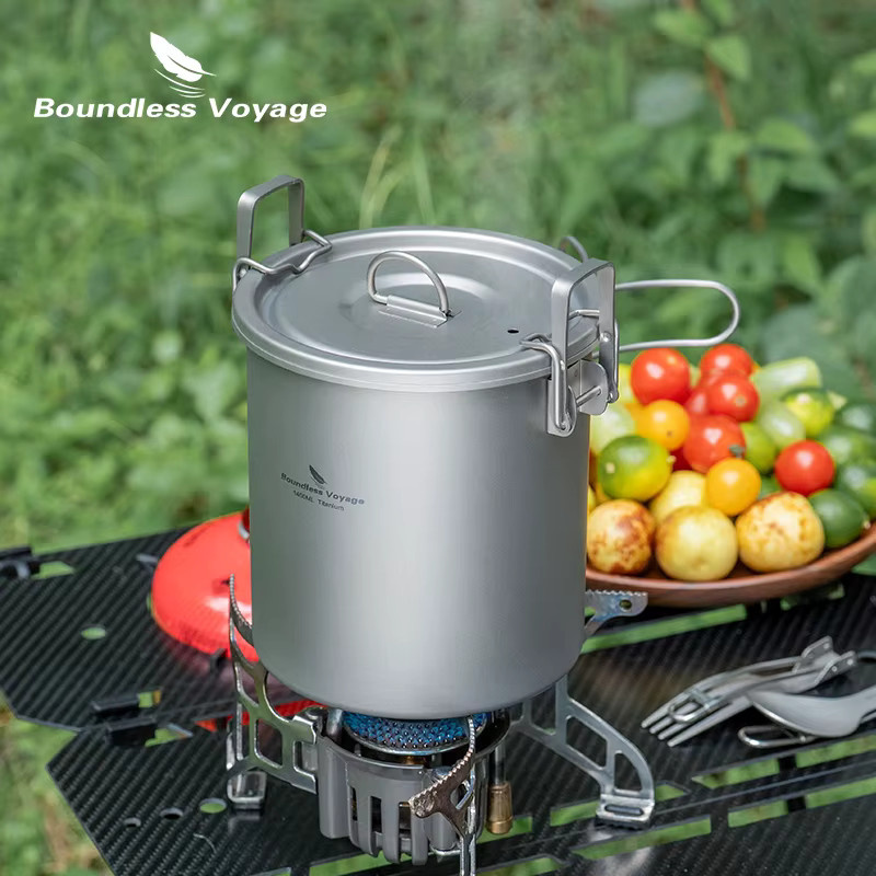 Boundless Voyage Titan-Reiskochtopf Ti-2093c, ultraleichtes Camping-Kochgeschirr-Set aus Titan in Silber - Bild 2
