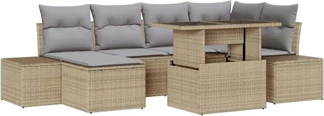 vidaXL Garten-Sofa-Set aus Poly Rattan in Beige mit 7 Teilen, U-Form mit Stauraum und Polstern - Bild 1