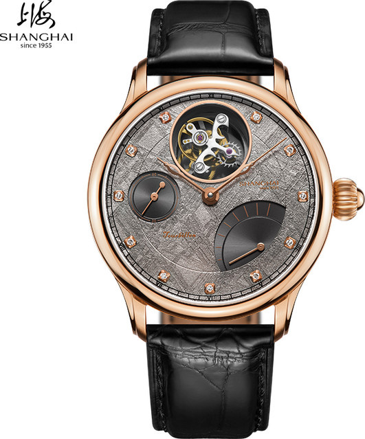Shanghai Watch Herrenarmbanduhr, 750 Gold, Handaufzug, Leder, Gold - Bild 1