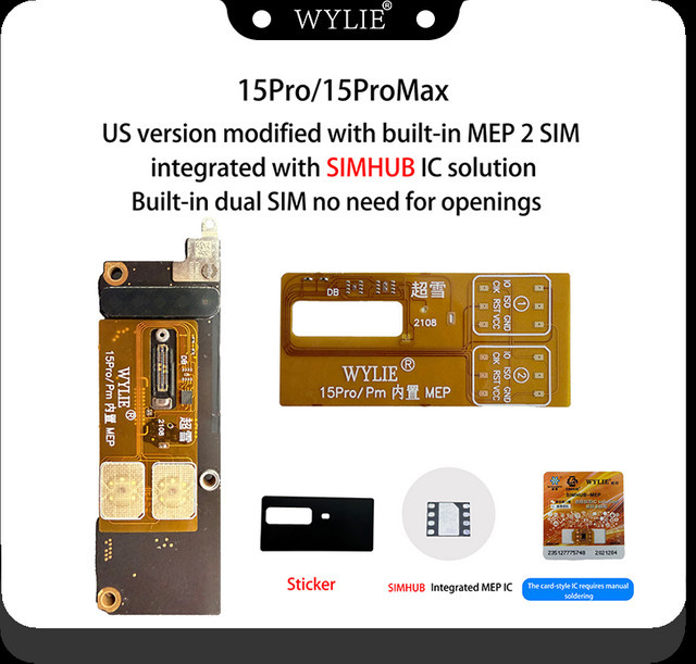 WYLIE Dual-SIM Flexkabel Reparatur-Kit für iPhone 15 Pro und iPhone 15 Pro Max US-Version mit MEP SIMHUB IC - Bild 1