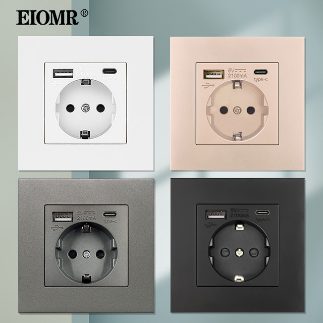 EIOMR Wandsteckdose mit USB-Typ-C-Ladeanschluss und EU-Standardsteckdose, 16 A, 110–250 V - Bild 1