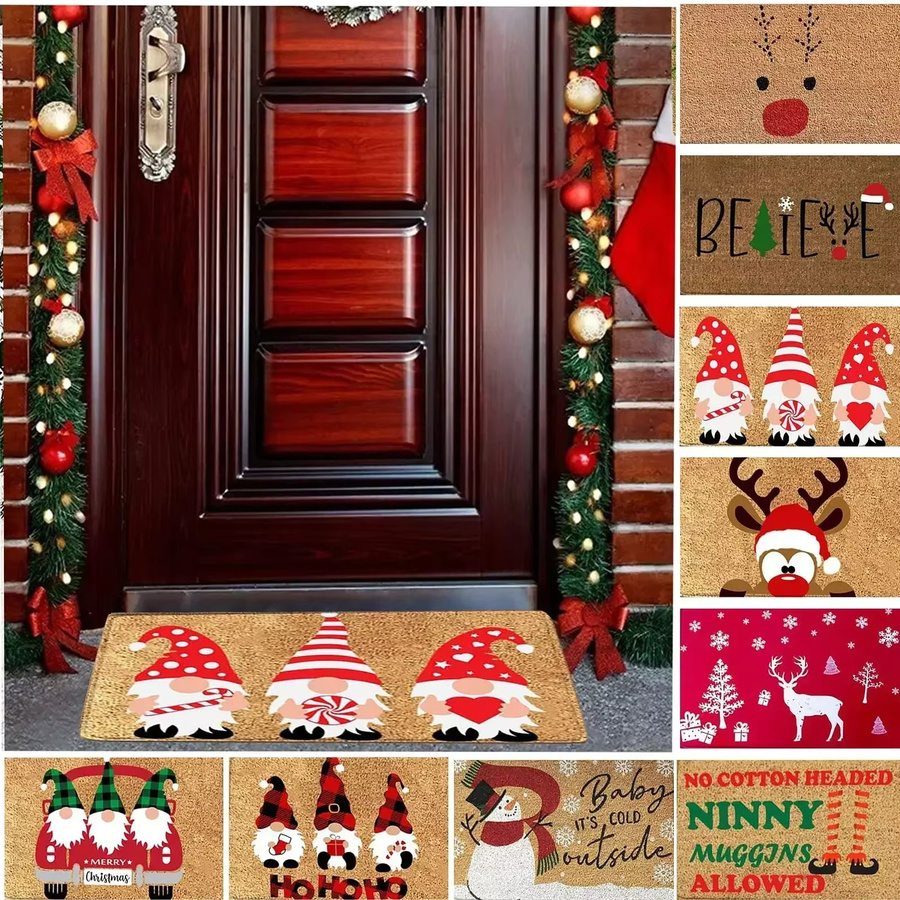 VIKAMA Frohe Weihnachten Willkommens-Fußmatte, rutschfeste Bodenmatte aus Kokos mit Gummiunterseite für innen und außen, B/T: 60 x 40 cm, Mehrfarbig - Bild 2