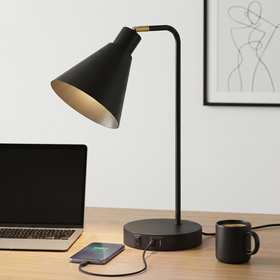 HOMCOM 2er-Set moderne Tischlampen aus Metall mit USB-Anschluss und E27-Fassung in Schwarz oder Gold/Messing - Bild 2
