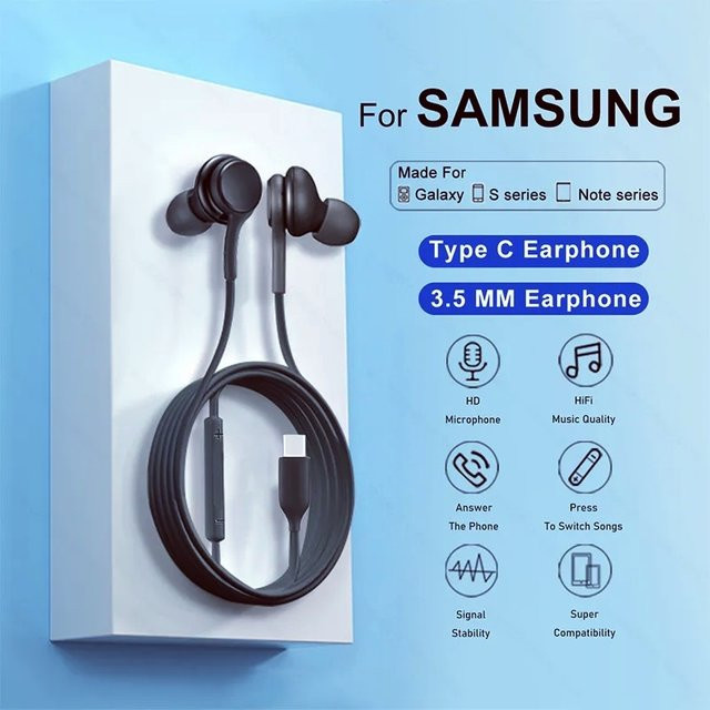 Samsung USB-C In-Ear Kopfhörer mit 3,5mm Anschluss in Schwarz für Galaxy S23 S22 S21 Ultra Plus und A54 A34 A53 Zubehör - Bild 1