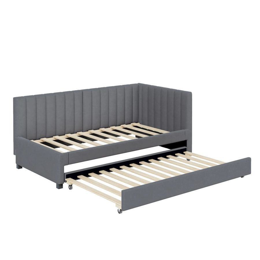 Merax Schlafsofa aus Samt in Grau und Beige, ausziehbar im Mid-Century Design, B/T/H: 209,5 x 120 x 71 cm - Bild 2