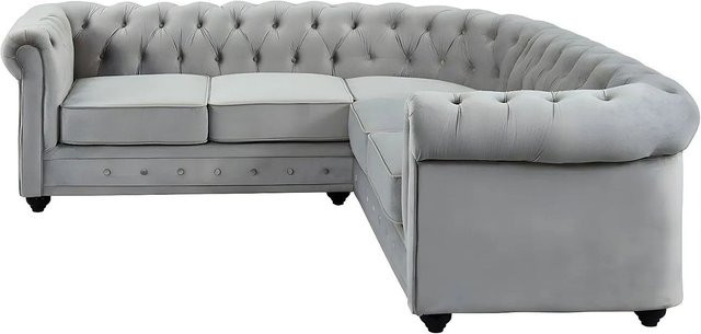Vente-unique Chesterfield Sofa aus Samt in Lichtgrau mit Breite: 220 cm - Bild 1