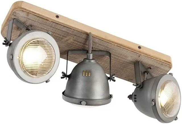 QAZQA IndustrieSpot Emado Deckenleuchte aus Stahl und Holz in Grau-Beton und Braun, 3-flammig, dimmbar, GU10 - Bild 1