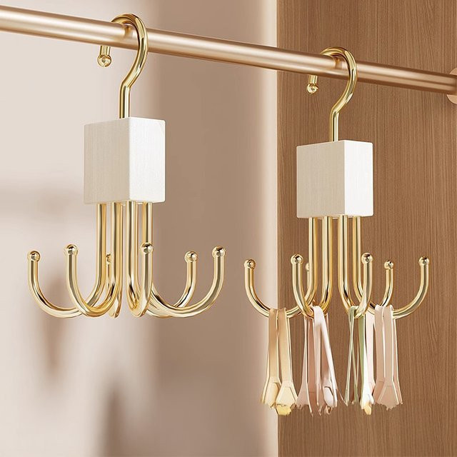 Kevat Vesi 360 Grad rotierender Organizer aus Holz und Metall in Braun und Gold mit Schwenkhaken für Krawatten und Unterwäsche - Bild 1
