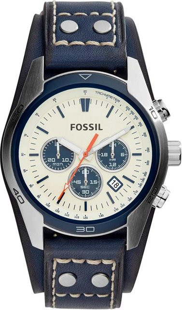 Fossil Chronograph Herrenuhr, Quarz, Edelstahl, 44 mm, Leder, Silber - Bild 1