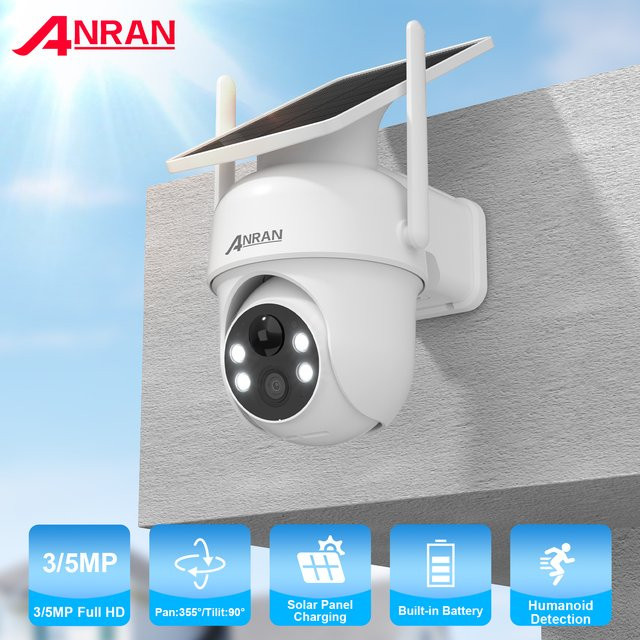 ANRAN Solar Kamera mit 2K Auflösung, 2,4G Wifi Überwachung, PIR Personenerkennung und Solarbatterie, Weiß - Bild 1