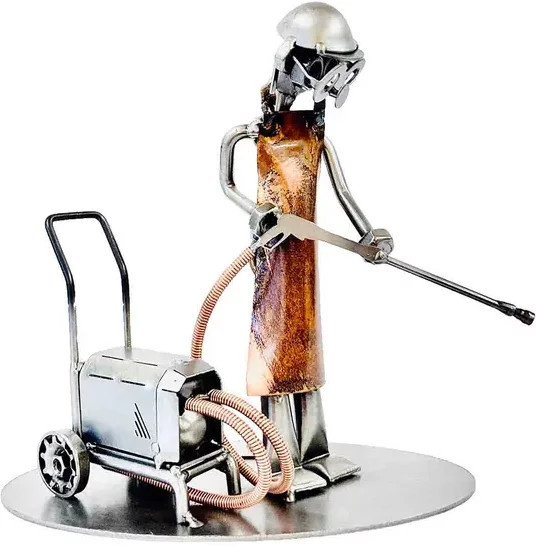 Hinz & Kunst Schraubenmännchen mit Hochdruckreiniger aus Metall in Silber, Tischdeko - Bild 1
