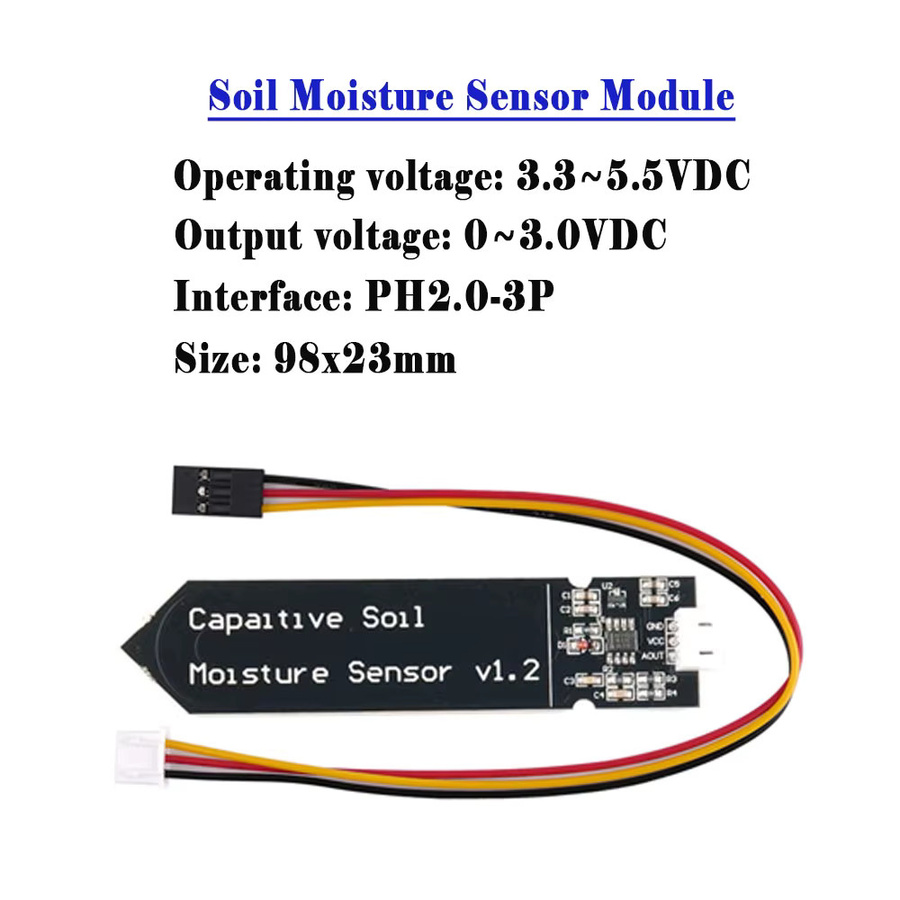 wishiot Kapazitives Bodenfeuchtesensormodul mit analogem Ausgang, korrosionsbeständig, 3,3V-5,5V, Schwarz, 5/10 Stück für Arduino, ESP32 und Raspberry Pi - Bild 2