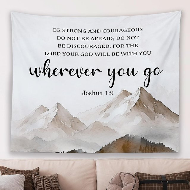 Christlicher Wandteppich mit Bibelvers Joshua 1:9 von JMG Household Supplies, Aquarell-Design, B: 70 cm, H: 100 cm - Bild 1