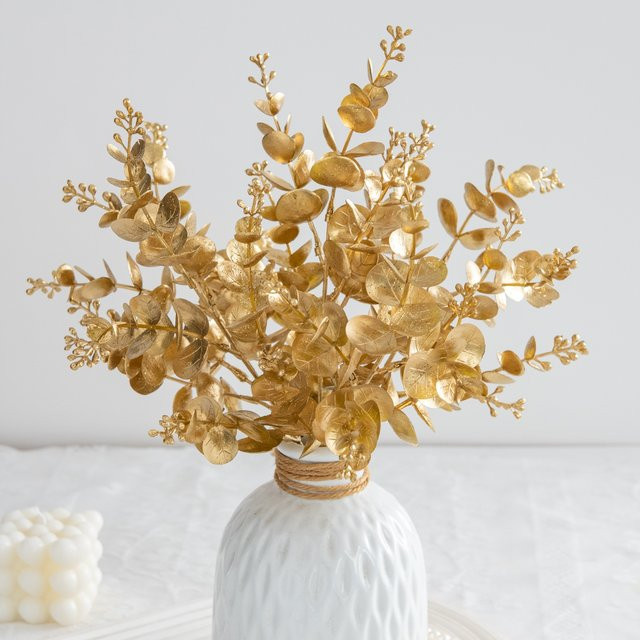 Künstliche Eukalyptusblätter in Gold für deine Tischdekoration bei Hochzeiten oder Partys - Bild 1