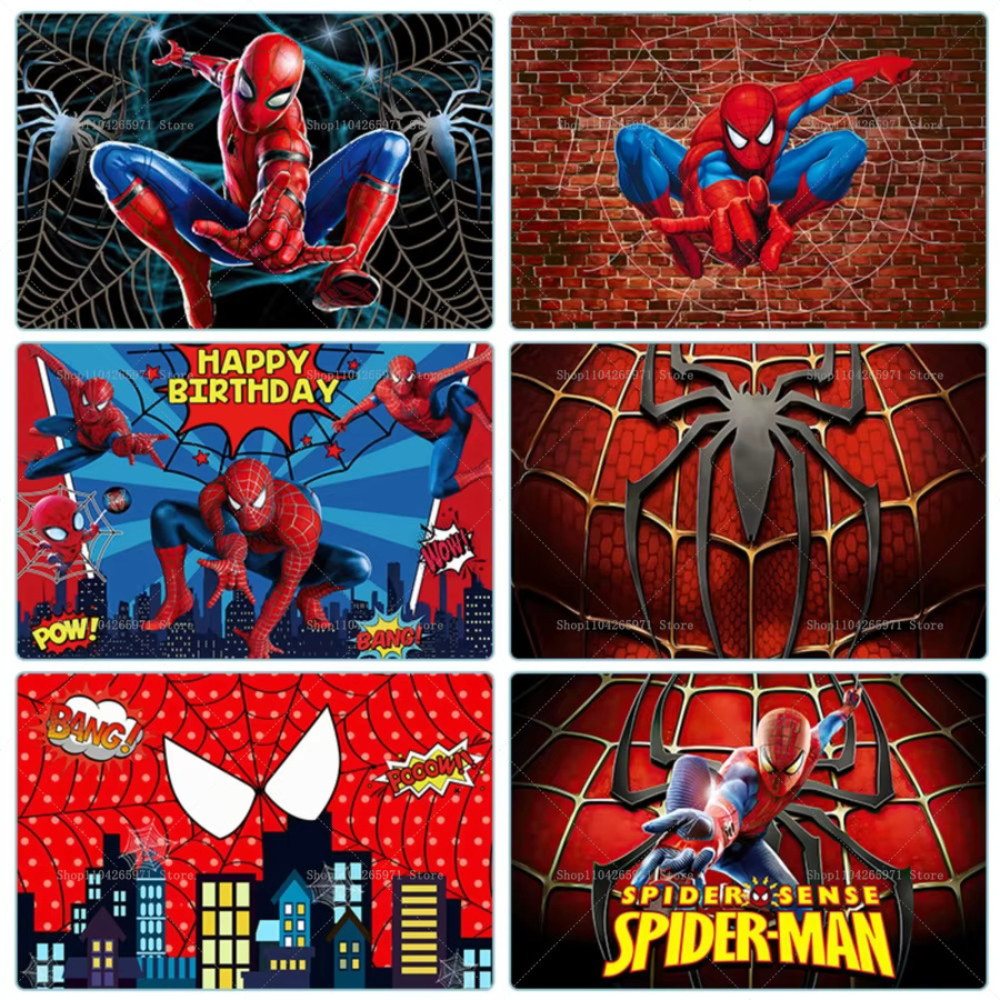 Marvel Spider-Man Happy Birthday Fotohintergrund mit Cartoon-Superhelden-Illustration, Banner für Kindergeburtstage, Breite: 150 cm, Höhe: 100 cm - Bild 2