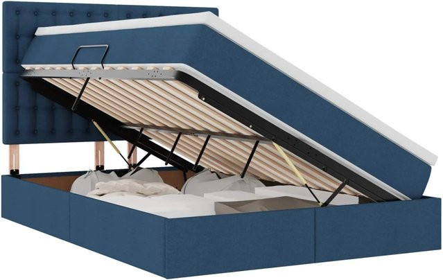 vidaXL Bett mit Stauraum und blauer LED-Unterbettbeleuchtung in Blau, B/T/H: 140 x 200 x 128 cm - Bild 1