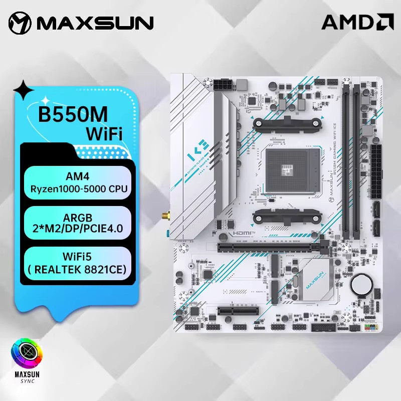 MAXSUN B550M GAMING WIFI ICE Motherboard in Weiß mit AM4 Sockel, DDR4 Support, PCIe 4.0, WiFi 5 und Bluetooth 4.2 - Bild 2