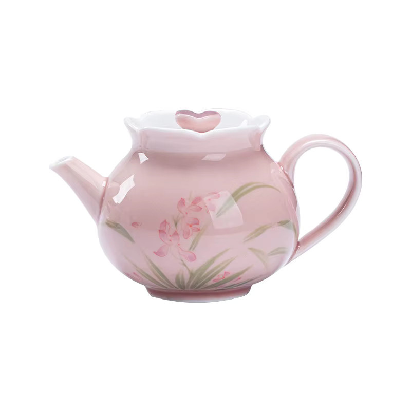 Handgefertigte Keramik-Teekanne mit Orchideen-Design in Pink inklusive Infuser - Bild 5