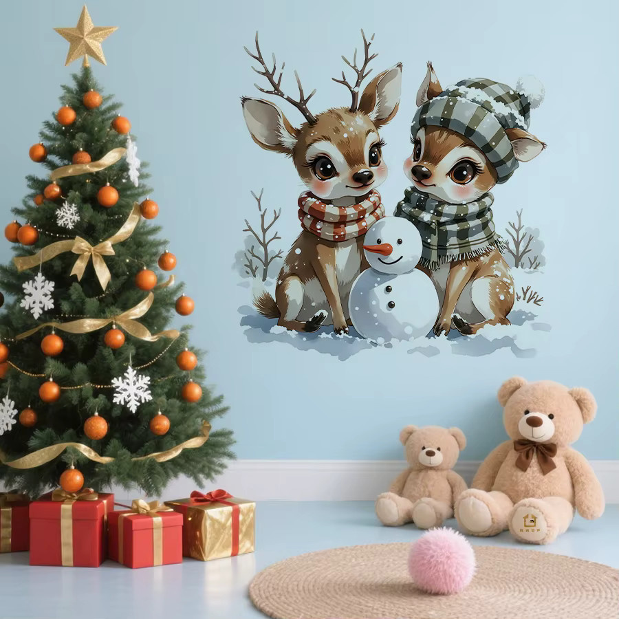 BRUP Cartoon Weihnachten Rentier Wandaufkleber aus PVC in Mehrfarbig für Schlafzimmer und Wohnzimmer - Bild 2