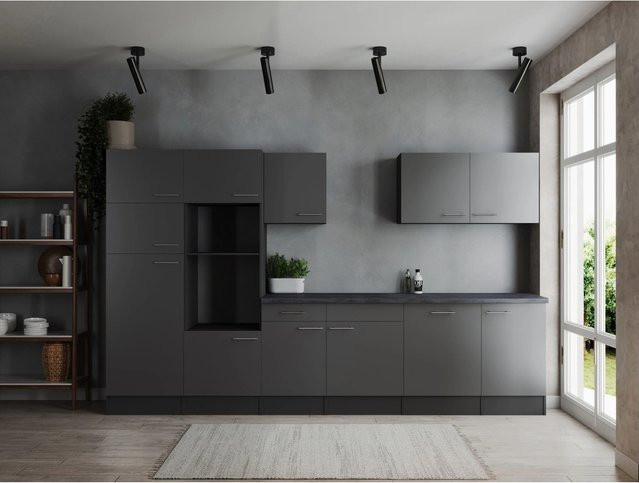 Respekta Küchenzeile Oliver modern in Grau mit Granit Optik, B/H/T: 340 x 90 x 60 cm - Bild 1