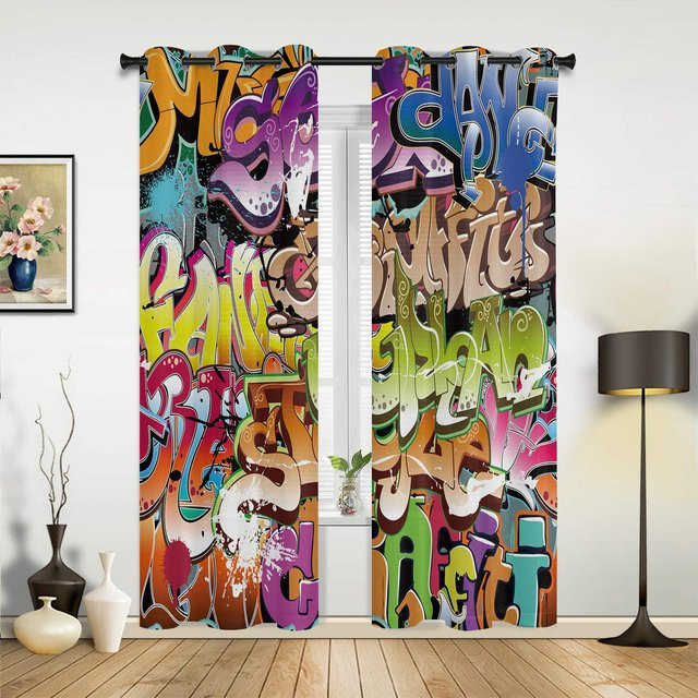 Moderne Graffiti Wandvorhänge für Wohnzimmer und Schlafzimmer, halbtransparent, mehrfarbig, Breite: 135 cm, Höhe: 92 cm - Bild 1