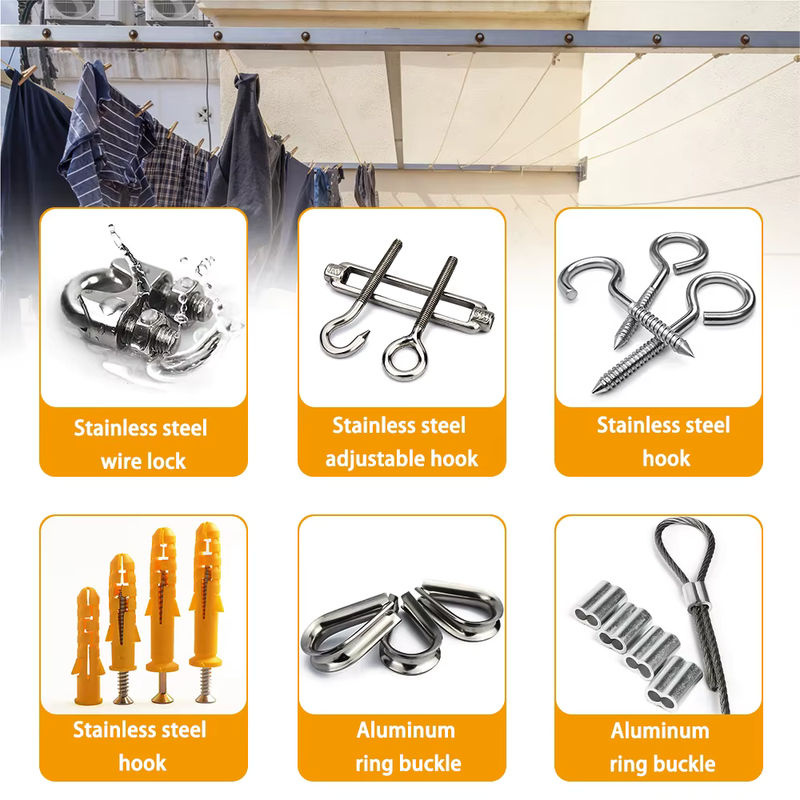 Lekefever Edelstahl Drahtseil Set mit PVC Beschichtung, 31-teiliges Kit für Camping und Wäscheleine, Silber, Durchmesser: 2 mm - Bild 4