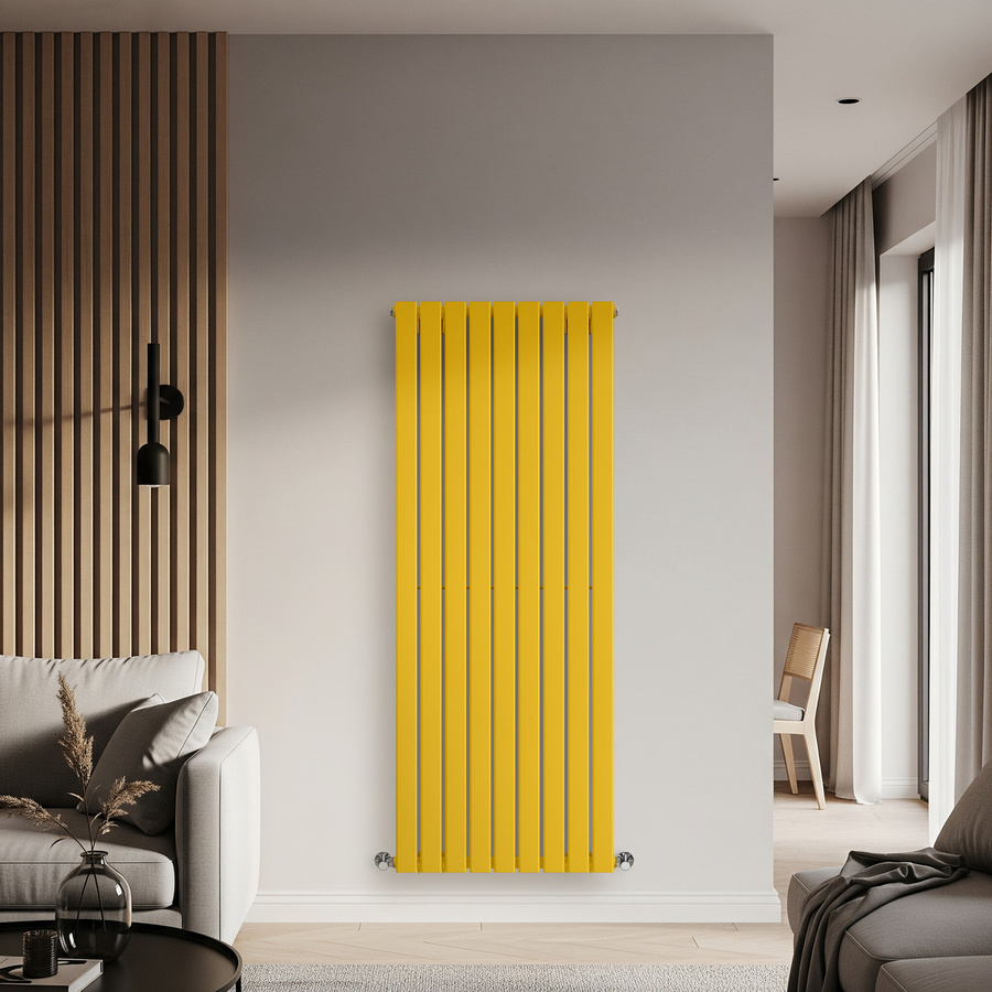 Einlagiger vertikaler Design-Heizkörper aus Stahl von Delta in Gelb, Höhe: 160 cm, Breite: 63 cm - Bild 1