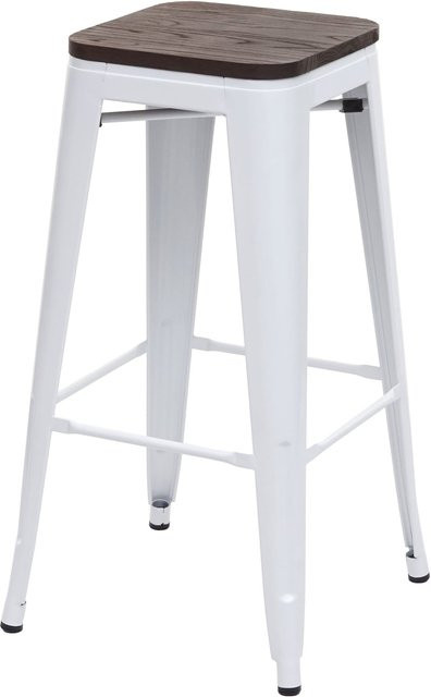 Barhocker MCW-A73 mit Holz-Sitzfläche in Weiß, stapelbarer Tresenhocker im Industriedesign aus Metall und Holz - Bild 1