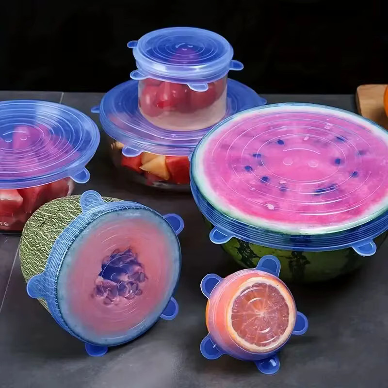 6er Set wiederverwendbare Silikon-Stretchdeckel in Blau zur Aufbewahrung von Obst und Gemüse - Bild 2