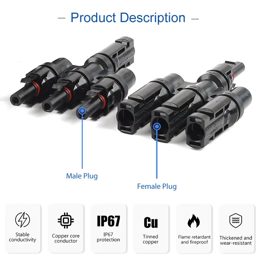 EVSOLAR Solar MC Parallel Splitter Koppler für Photovoltaik PV Panel, 1 Paar, Schwarz, IP67 1000V - Bild 2