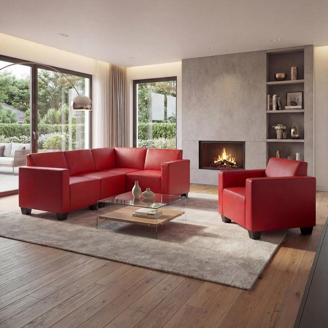 Modular Sofa-System Moncalieri Couch-Garnitur aus Kunstleder in Rot mit 4-Sitzer und Sessel - Bild 1