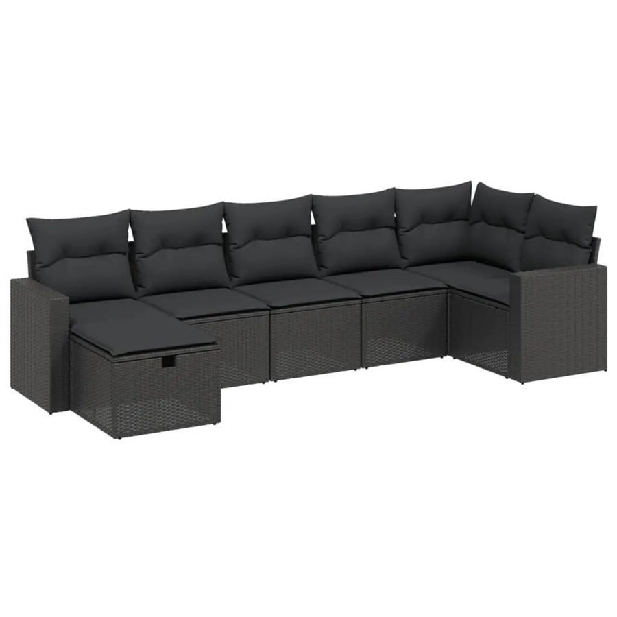 vidaXL 7-tlg Garten-Sofagarnitur aus Poly-Rattan mit Kissen, Schwarz - Bild 2