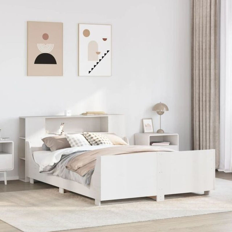 Massivholzbett aus Kiefer in Weiß im Landhausstil von Vidaxl, B/T: 140 x 190 cm - Bild 1
