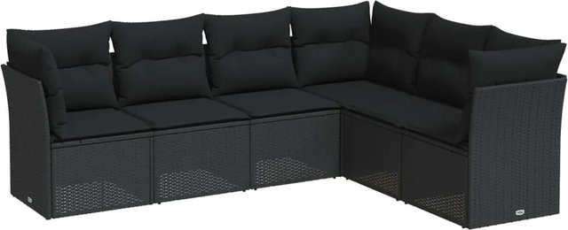 vidaXL 6-tlg Garten-Sofagarnitur in L-Form aus schwarzem Poly-Rattan mit Sitzkissen und Stauraum - Bild 1