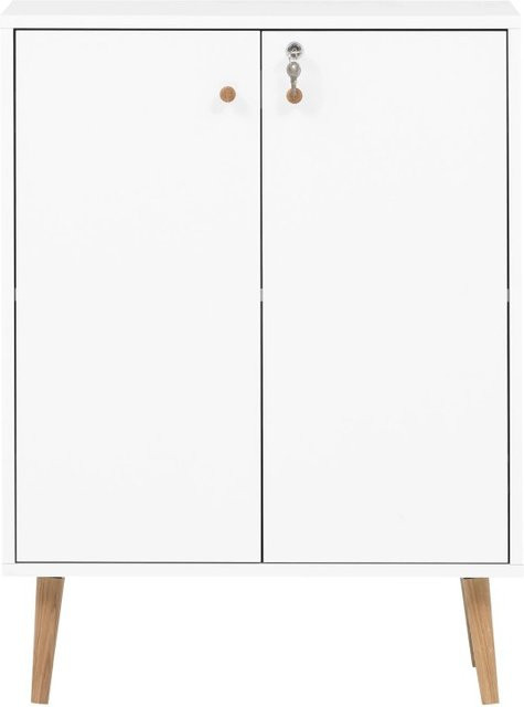 Möbelpartner Aktenschrank Grizzly in Weiß und Eiche mit 2 Fächern und abschließbaren Flügeltüren, H x B x T: 86 x 40 x 40 cm - Bild 1