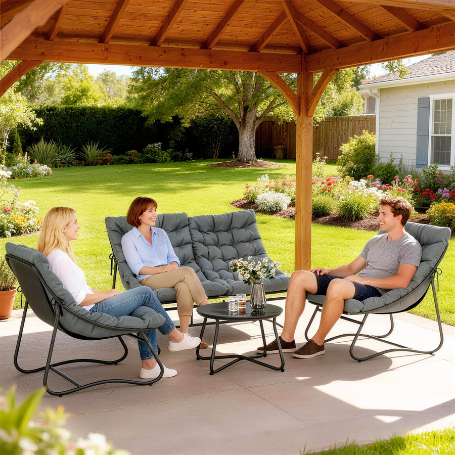 Outsunny 4-teiliges Gartenlounge-Set in Grau mit Textilene-Bezug, Stahlgestell und Couchtisch mit Glasplatte - Bild 2