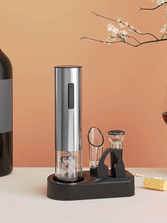 Venlohome Elektrisches Weinset mit Korkenzieher, Vakuumstopfen, Folienschneider und Weinausgießer in Weiß und Silber aus Edelstahl - Bild 7