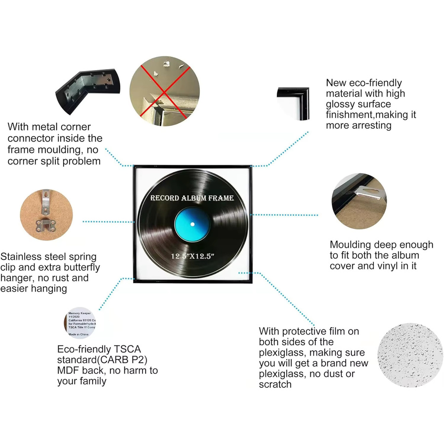 VCC Metall-Fotorahmen für LP-Schallplatten in Schwarz, Wandmontage, B/H: 31,75 x 31,75 cm - Bild 3